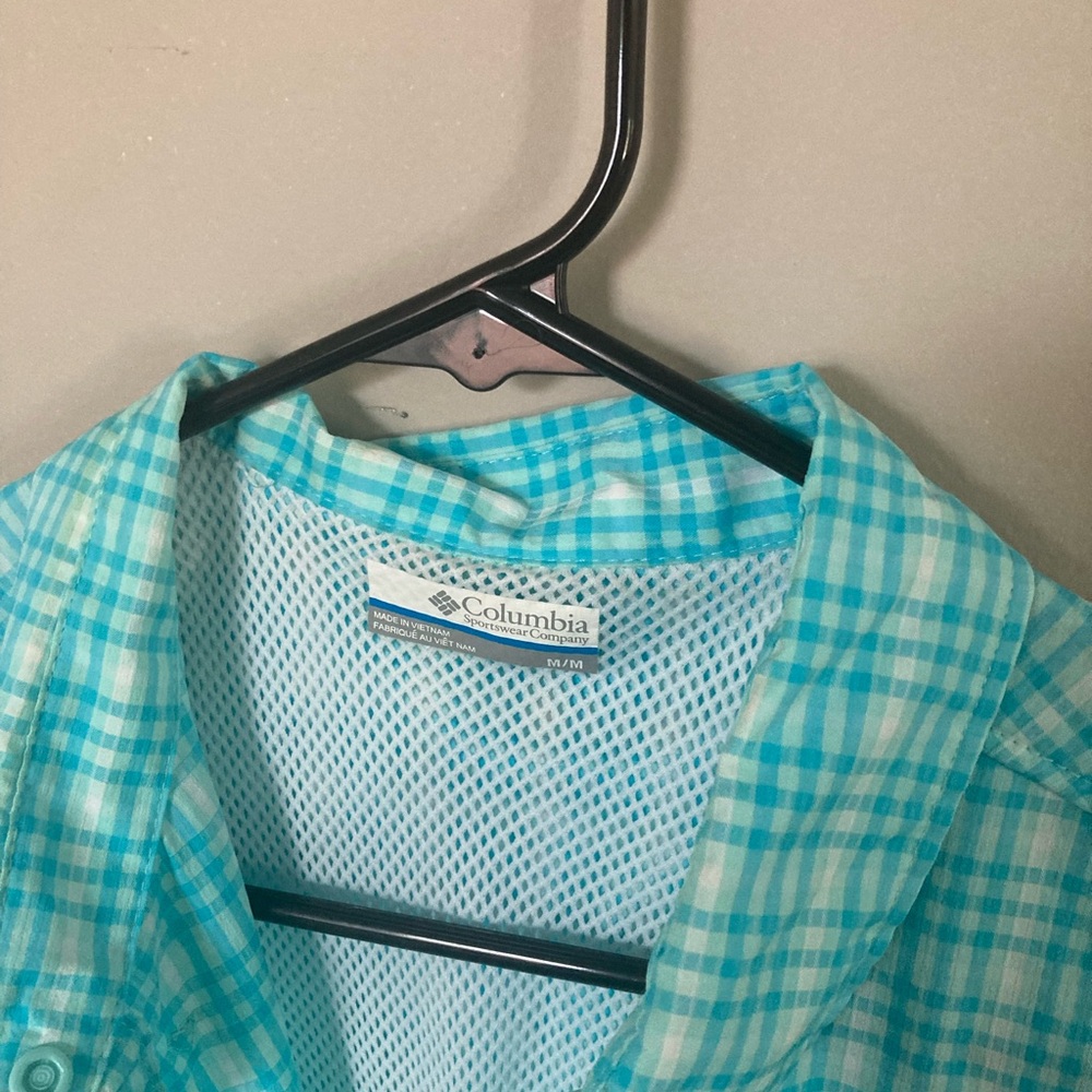 Columbia Teal Plaid Outdoor Button-Front Shirt - Picture 3 of 4